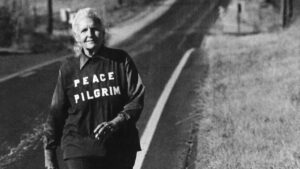 Peace Pilgrim near Topeka, Kan., in the late 1970s. She had walked 25,000 miles by 1964, and continued for almost two more decades. She carried only a pen, a comb, a toothbrush and a map.